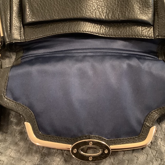 COACH Top Handle Satchel Crossbody Black Leather with Royal Blue Interior - Picture 9 of 13
